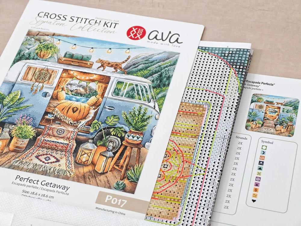 Ava Stitch Siuvinėjimo kryželiu rinkinys „Namai ten, kur parkuojame“ 28,6×28,6 cm
