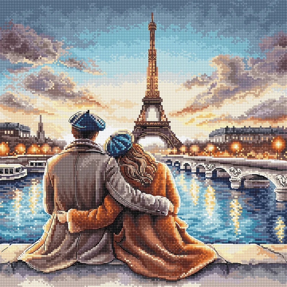 Ava Stitch Siuvinėjimo kryželiu rinkinys „Saulėlydis Paryžiuje“ 28,57×28,57 cm