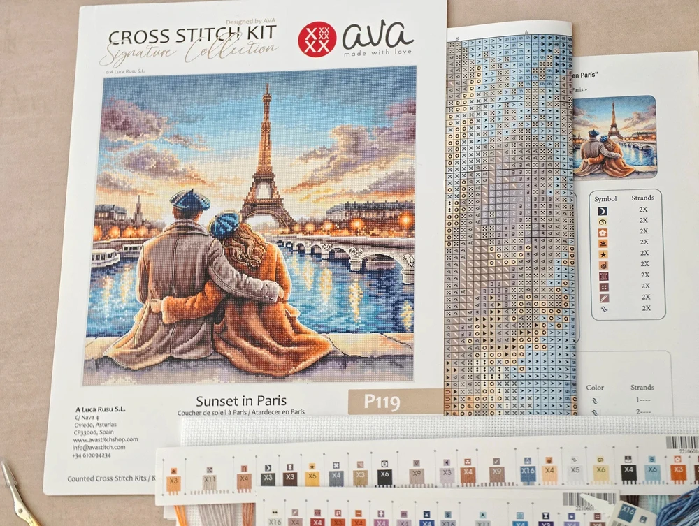 Ava Stitch Siuvinėjimo kryželiu rinkinys „Saulėlydis Paryžiuje“ 28,57×28,57 cm