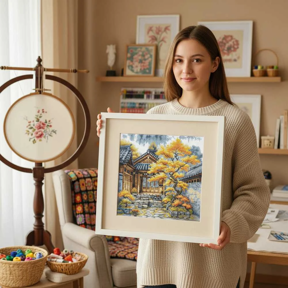 Ava Stitch Siuvinėjimo kryželiu rinkinys „Auksiniai medžiai“ 28,5x28,5 cm AVA-P118