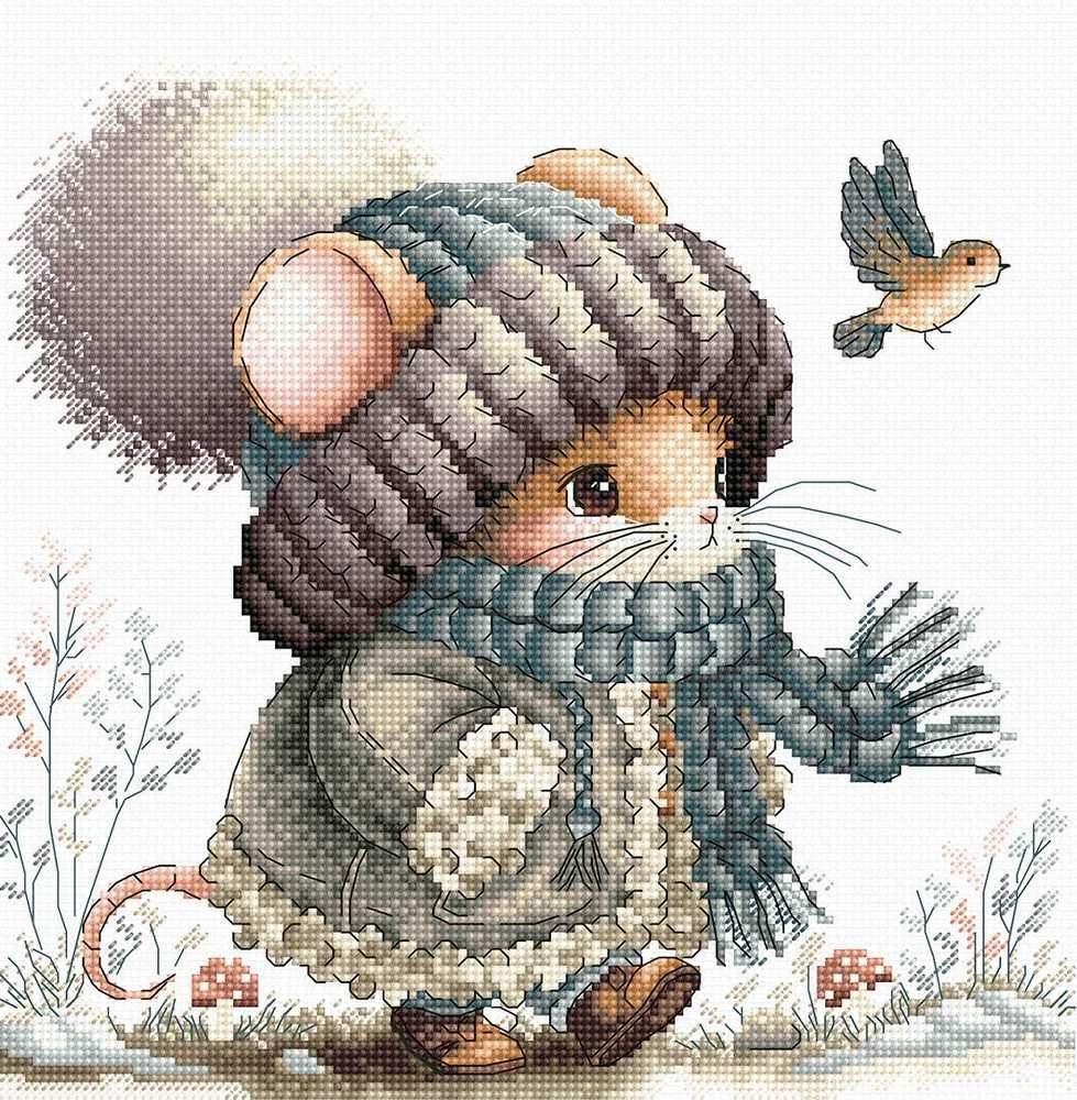Ava Stitch Siuvinėjimo kryželiu rinkinys „Rudeninė pasaka: pelytė“ 21×20 cm