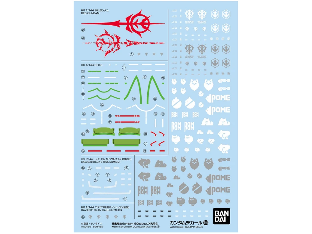 Bandai Gundam GQuuuuuuX universalūs dekalai modeliams – detalus dekoras