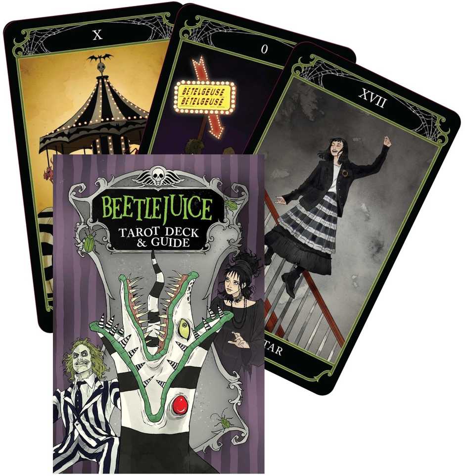 KNYGA Insight Editions Beetlejuice taro kortos – 78 kortų kaladė su gidu, oficiali kolekcinė dovana