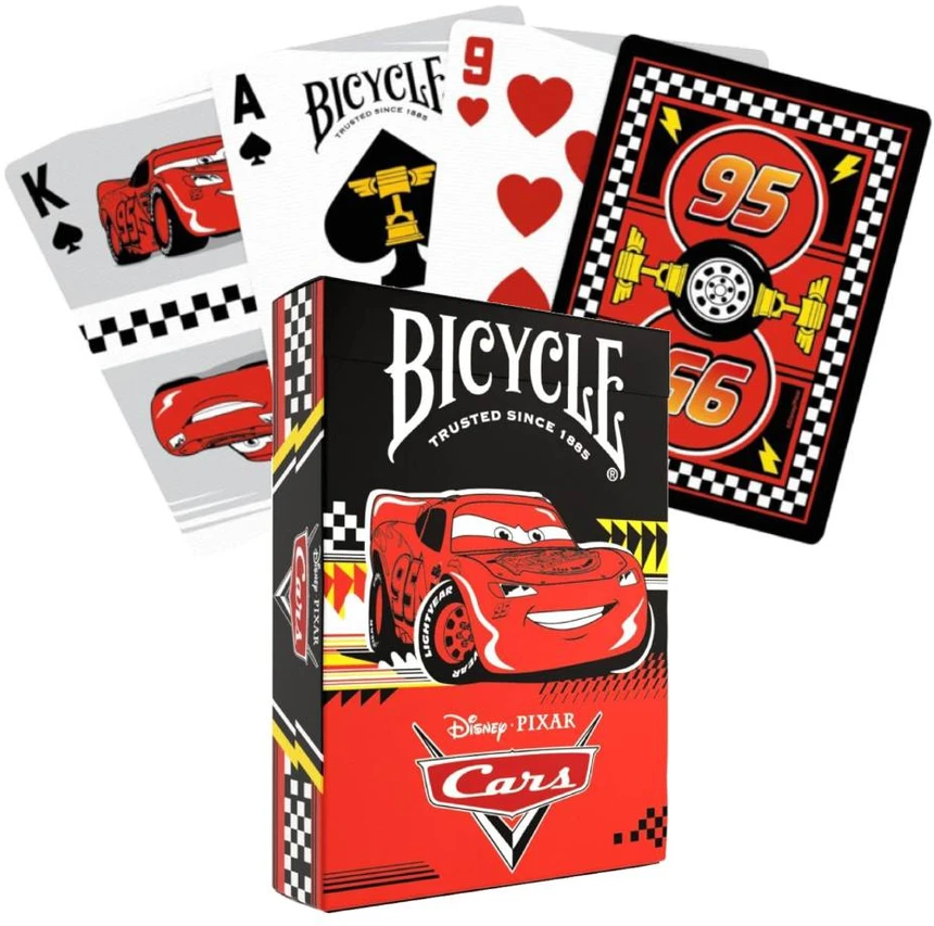 Bicycle Disney Cars žaidimo kortos – 52 kortos, pokeriui ir triukams