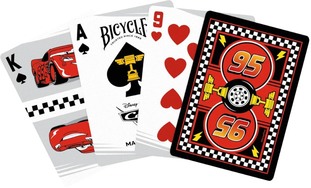 Bicycle Disney Cars žaidimo kortos – 52 kortos, pokeriui ir triukams