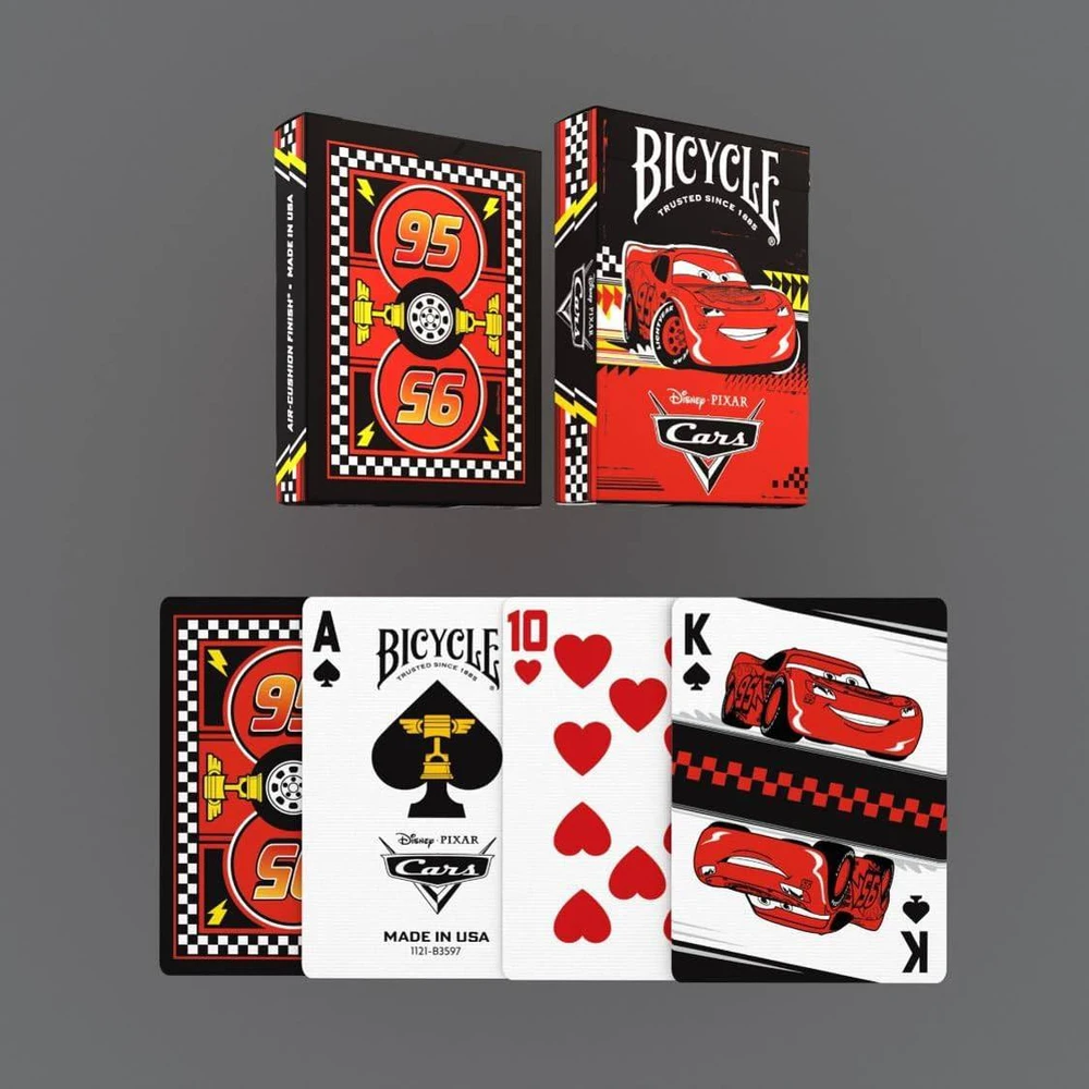 Bicycle Disney Cars žaidimo kortos – 52 kortos, pokeriui ir triukams