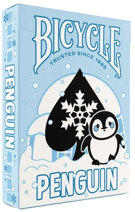 Bicycle Penguin žaidimo kortos su pingvinų iliustracijomis