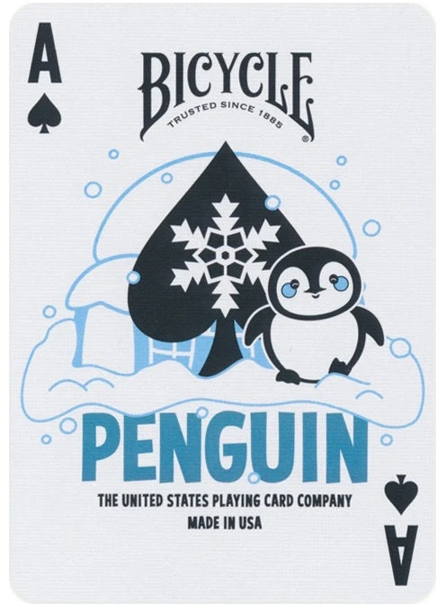 Bicycle Penguin žaidimo kortos su pingvinų iliustracijomis