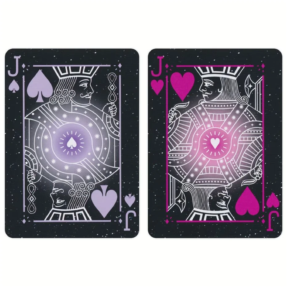 Bicycle Stargazer 201 purpurinės kortos – kosminis dizainas, pokeriui ir triukams