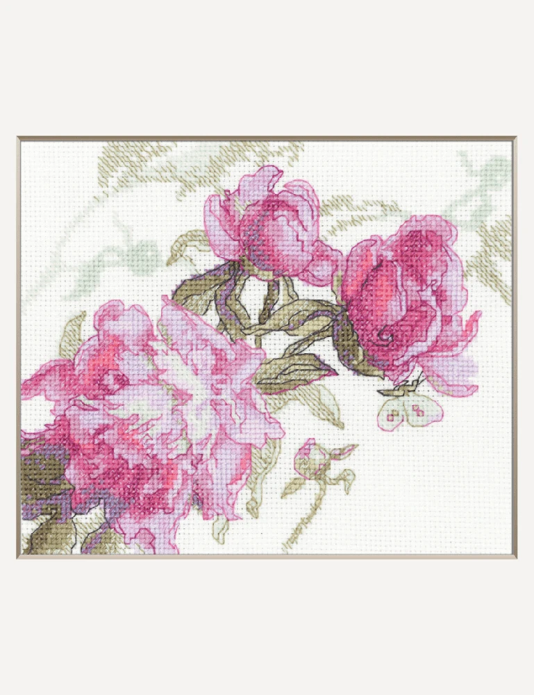 Riolis Siuvinėjimo kryželiu rinkinys - Aine kolekcija "Bijūnai. Whisper" 18x15 cm SRA1010