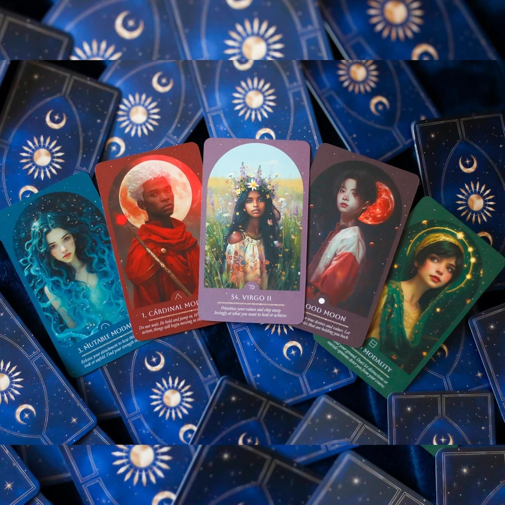 Blue Angel Mėlyna Angel Kolekcionuojamos Kortelės - Mėlyna Angel Zodiac Oracle 54 Cards Guidebook