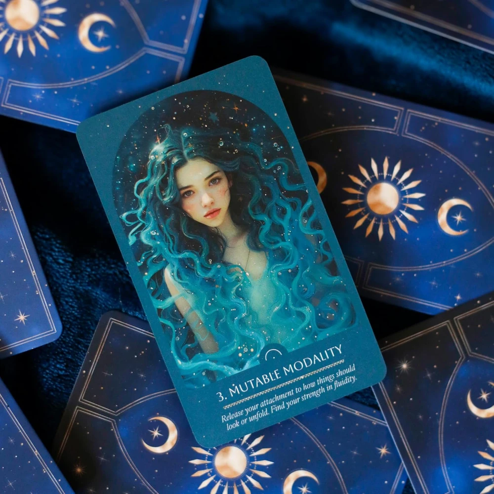 Blue Angel Mėlyna Angel Kolekcionuojamos Kortelės - Mėlyna Angel Zodiac Oracle 54 Cards Guidebook