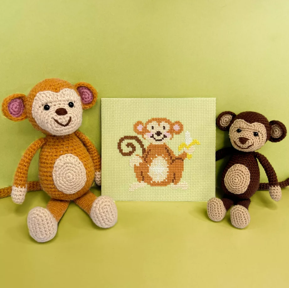 Bothy Threads Siuvinėjimo kryželiu rinkinys vaikams „Monkey Madness“, 17x15 cm