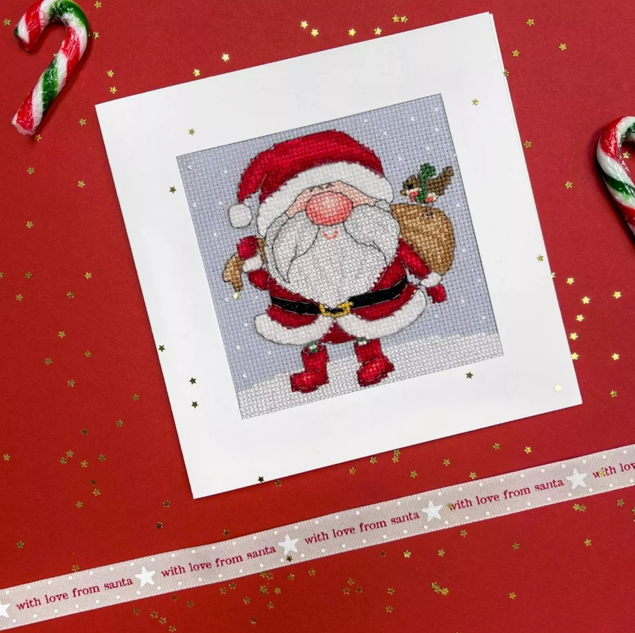 Bothy Threads Siuvinėjimo kryželiu rinkinys-atvirukas „Jolly Santa“, 10x10 cm