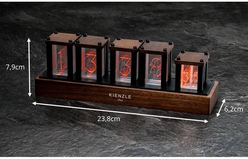 Bresser KIENZLE LED Nixie stalinis laikrodis – 1600 spalvų, medžio akcentai