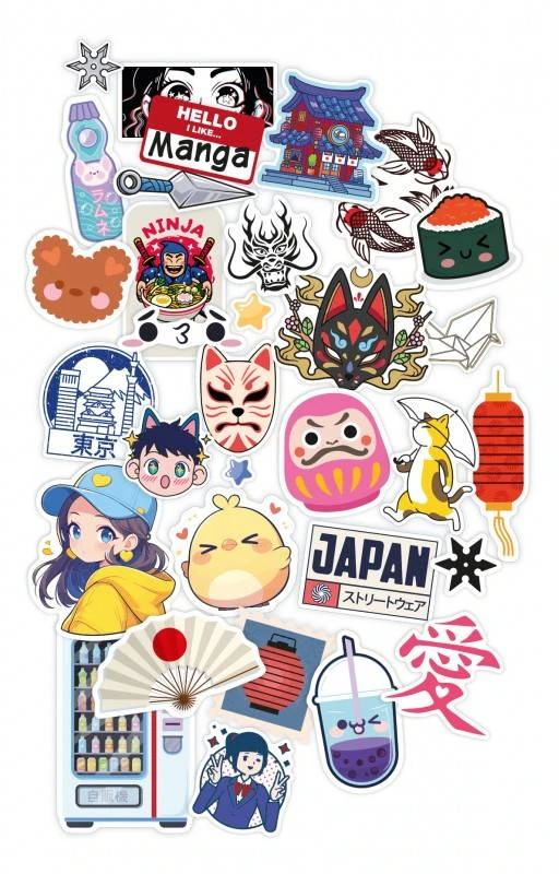 Dėlionė Buki France 200+ Manga Kawaii japoniškų lipdukų rinkinys A5 – auksiniai kontūrai, pūkuoti
