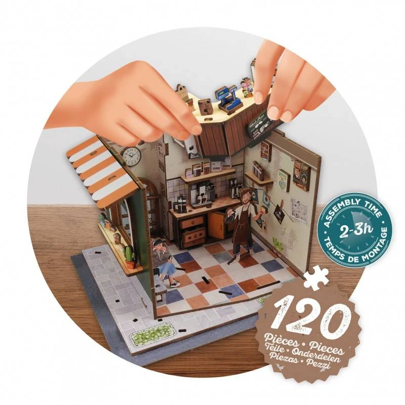 Buki France Miniatiūrinė kavinės diorama-dėlionė su LED, 120 dalių (10+)