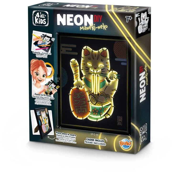 Buki France Neoninis kūrybinis rinkinys Maneki-neko – šviečianti laimės katė vaikams 7+
