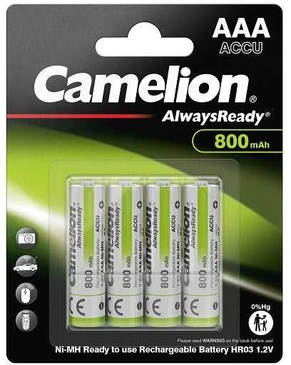 Akumuliatorius - Camelion AlwaysReady R03 AAA 800mAh 1.2V Įkraunamas 4-vnt.