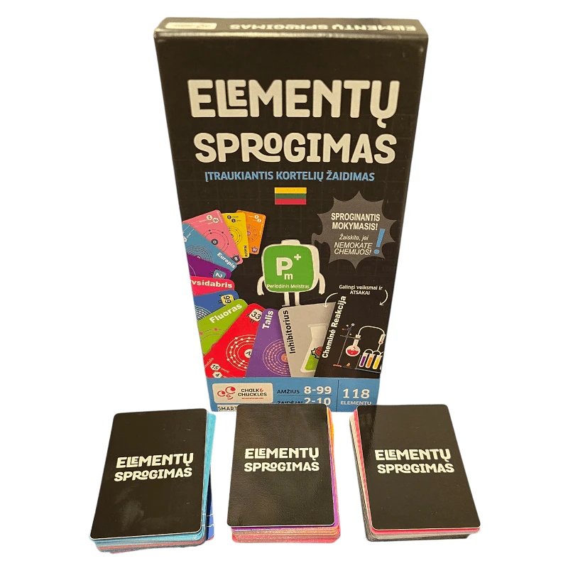Chalk Chuckles Chemijos STEM kortelių žaidimas „Elementų sprogimas“ lietuvių k.