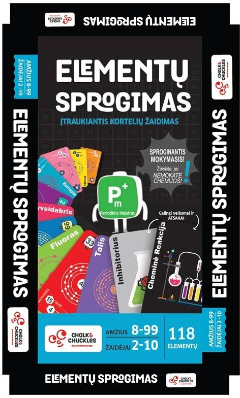 Chalk Chuckles Chemijos STEM kortelių žaidimas „Elementų sprogimas“ lietuvių k.