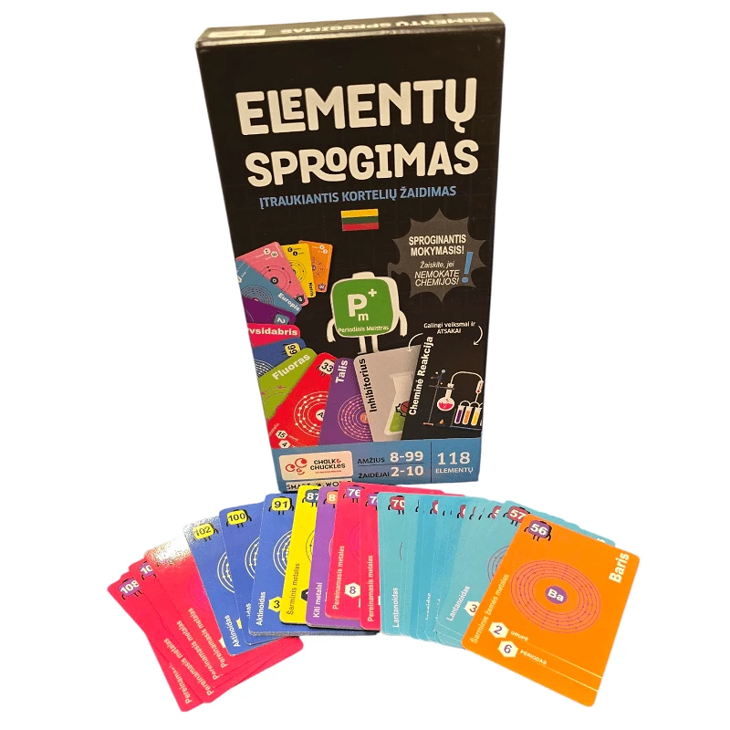 Chalk Chuckles Chemijos STEM kortelių žaidimas „Elementų sprogimas“ lietuvių k.