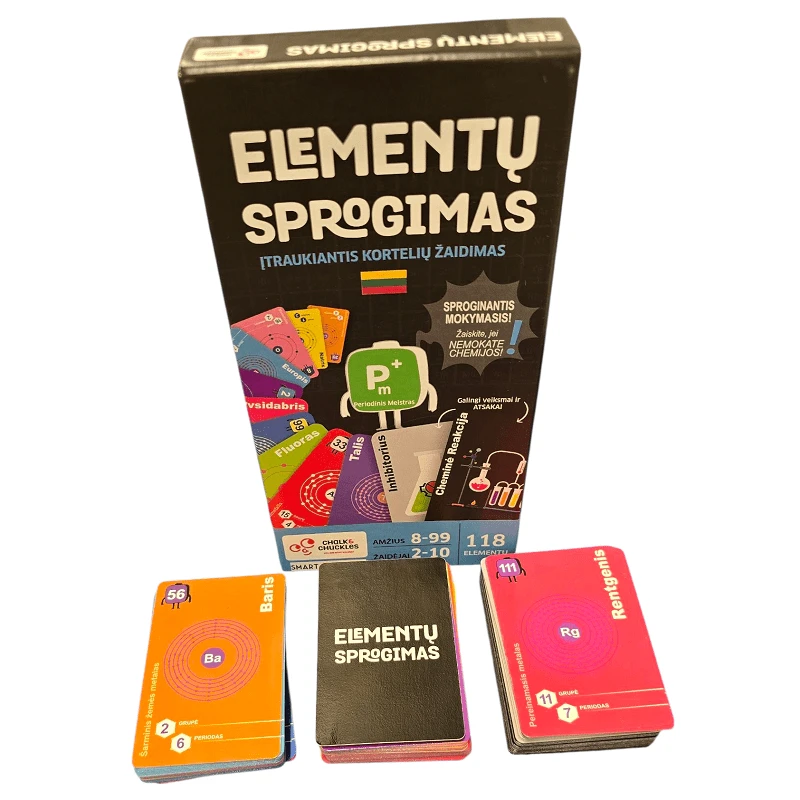 Chalk Chuckles Chemijos STEM kortelių žaidimas „Elementų sprogimas“ lietuvių k.
