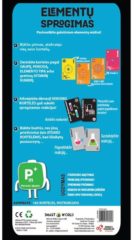 Chalk Chuckles Chemijos STEM kortelių žaidimas „Elementų sprogimas“ lietuvių k.