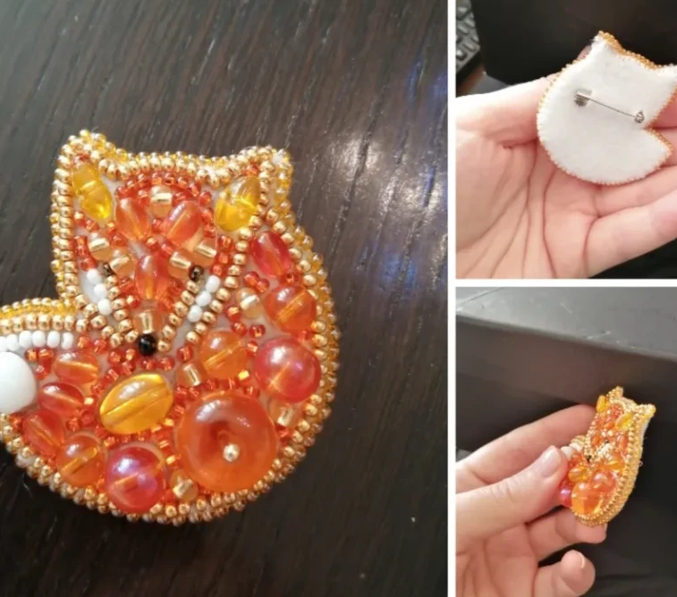 Charivna Mit Karoliukų siuvinėjimo segės rinkinys „Lapė“ 4,5×4,5 cm