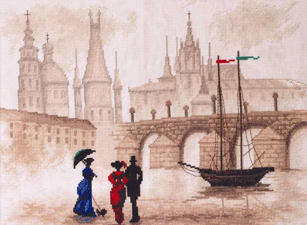 Charivna Mit Siuvinėjimo kryželiu rinkinys „Vėjuotas miestas“, Aida 14, 39×29 cm, 13 spalvų