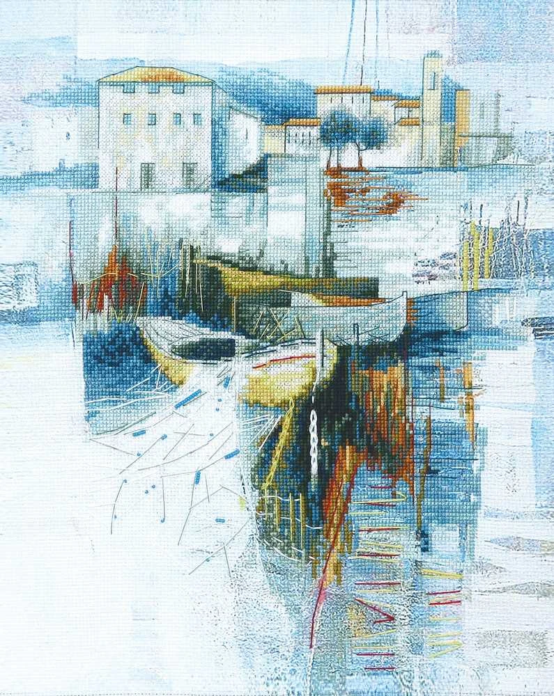 Charivna Mit Siuvinėjimo kryželiu rinkinys Prieplauka, su spaudu ir karoliukais, 24x30 cm