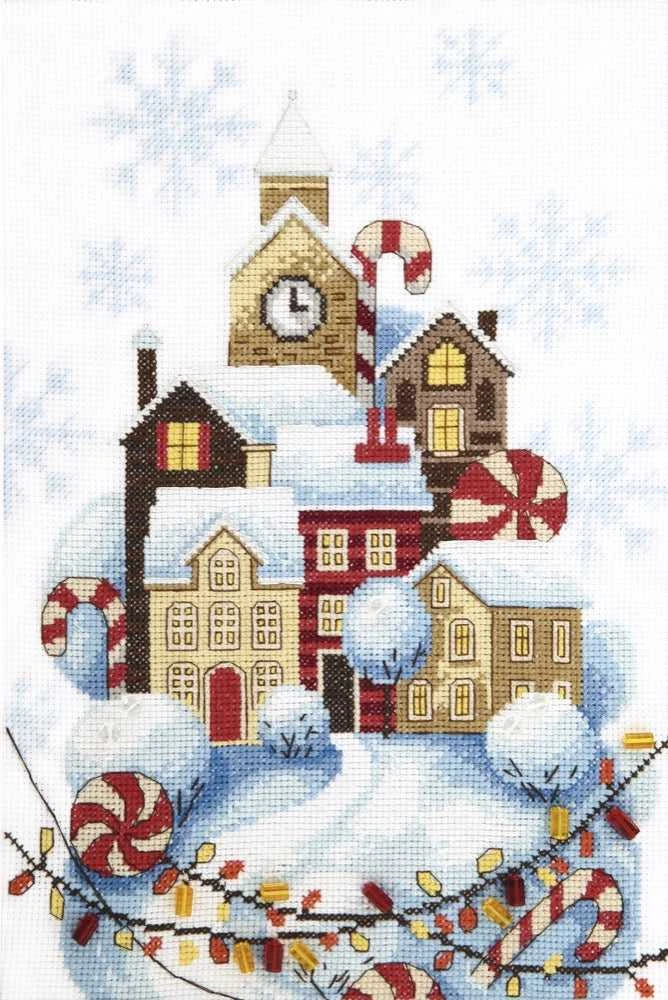 Charivna Mit Siuvinėjimo kryželiu rinkinys „Imbierinis namelis“ su karoliukais 20×30 cm