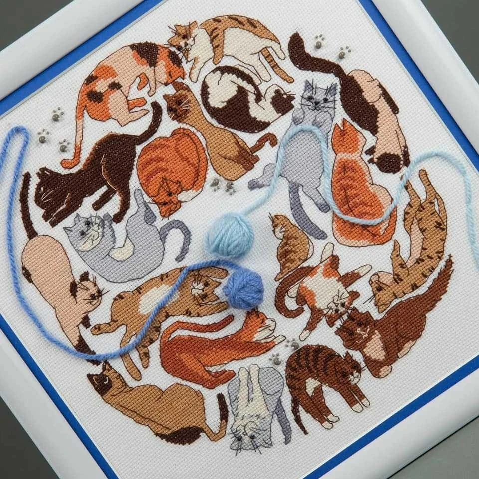 Charivna Mit Siuvinėjimo kryželiu rinkinys Crystal Art Katės žaidimas, Aida 16, 25x25 cm