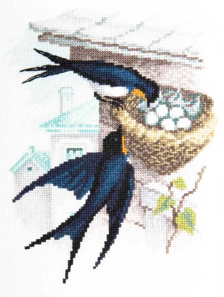 Charivna Mit Siuvinėjimo kryželiu rinkinys „Kregždžių lizdas“ Aida 18, 14×18 cm