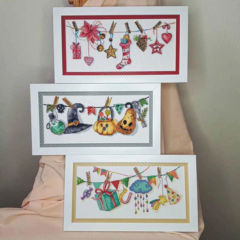 Charivna Mit Siuvinėjimo kryželiu rinkinys Šventinė nuotaika, Aida 16, karoliukai, 30×14 cm