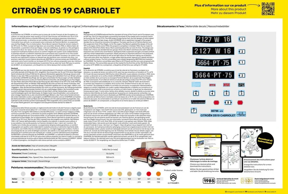 Citroën DS 19 Cabriolet plastikinis surenkamas modelis 1:16 Heller