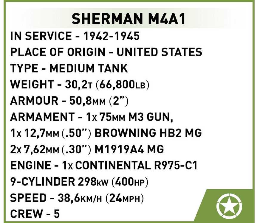 COBI konstruktorius Sherman M4A1 tankas 1:48, 312 detalių (2715)