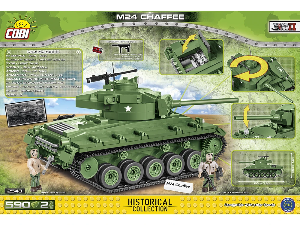 COBI M24 Chaffee tanko konstruktorius, 590 det., mastelis 1:28