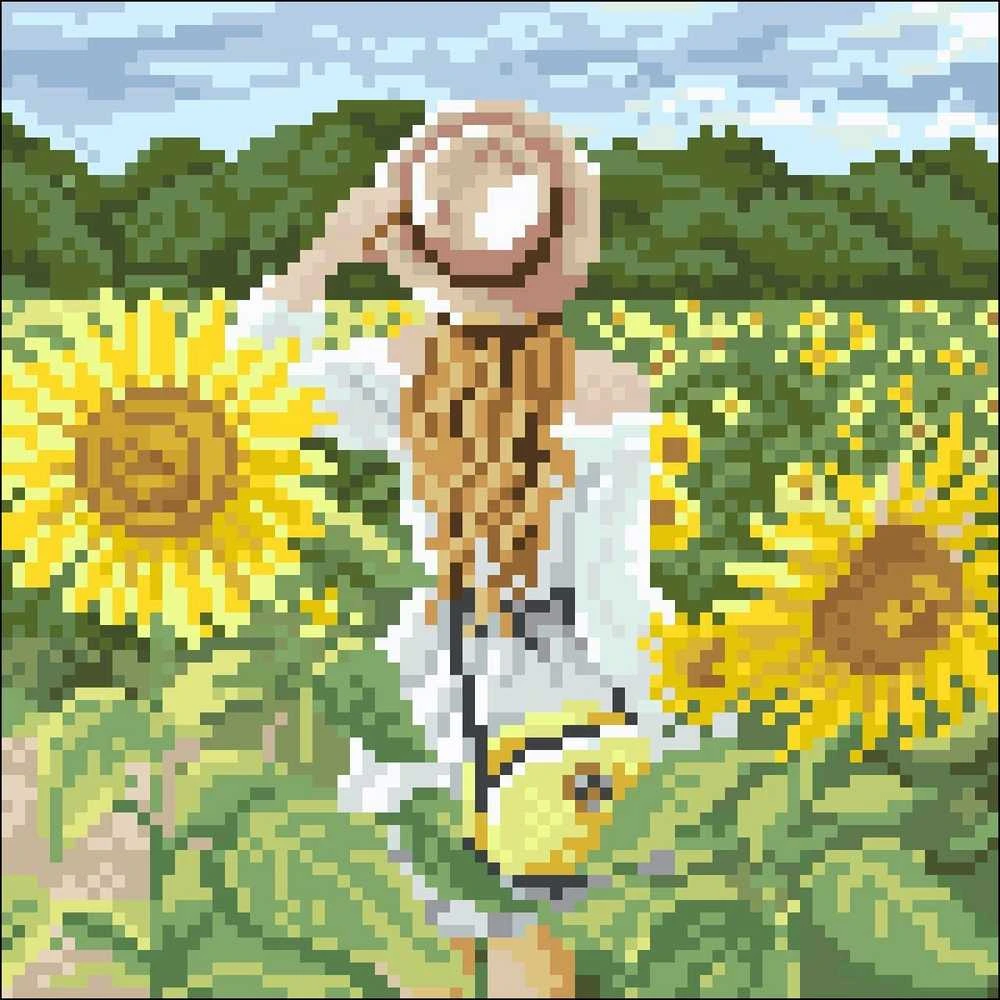 Crafting Spark Girl in Sunflowers 20х20 Deimantinio Paveikslo komplektas Cs2625