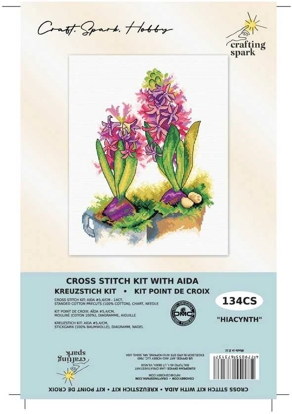 Crafting Spark Hiacintas siuvinėjimo kryželiu rinkinys, Aida 16 ct, 18x24 cm, DMC