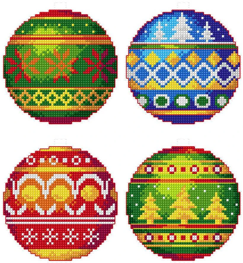 Crafting Spark Kalėdiniai pakabukai – siuvinėjimo kryželiu rinkinys, plastikinė kanva, 4 vnt