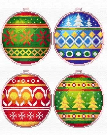 Crafting Spark Kalėdiniai pakabukai – siuvinėjimo kryželiu rinkinys, plastikinė kanva, 4 vnt