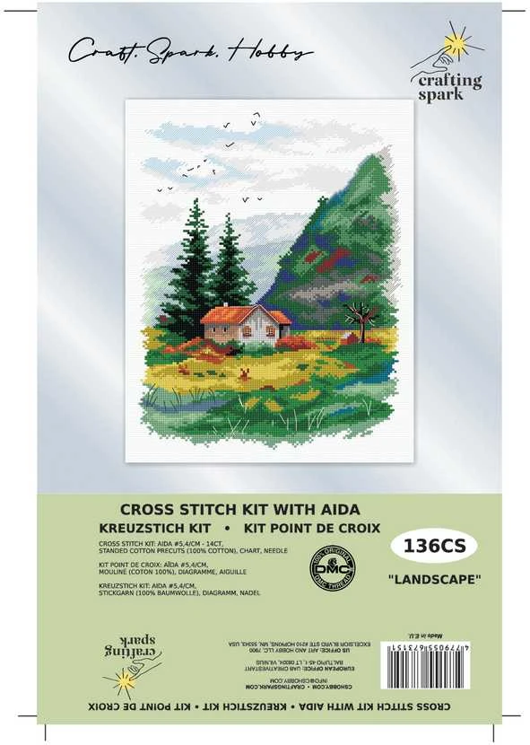 Crafting Spark Peizažas siuvinėjimo kryželiu rinkinys 16 ct Aida, DMC, 29 spalvų, 19x25 cm