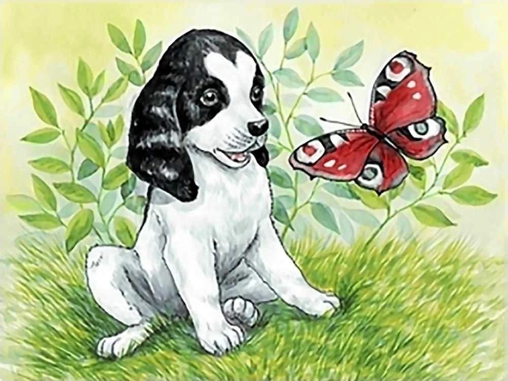 Crafting Spark Puppy and Butterfly 40х30 Deimantinio Paveikslo komplektas Cs2675