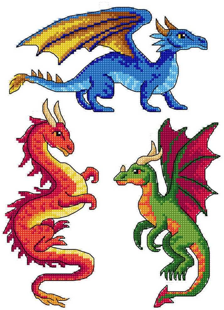 Crafting Spark Siuvinėjimo kryželiu rinkinys „Drakonai“, 14 ct, 19 spalvų, plastikinė kanva
