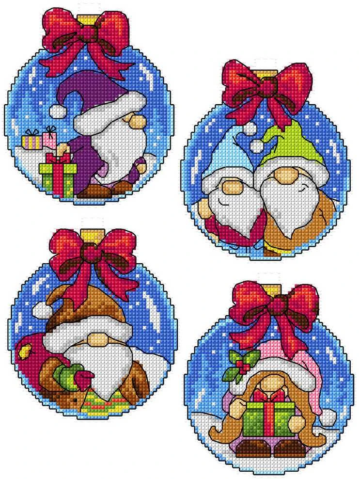 Crafting Spark Siuvinėjimo kryželiu rinkinys „Nykštukai eglutės bumbule“, 14 ct, 21 spalva