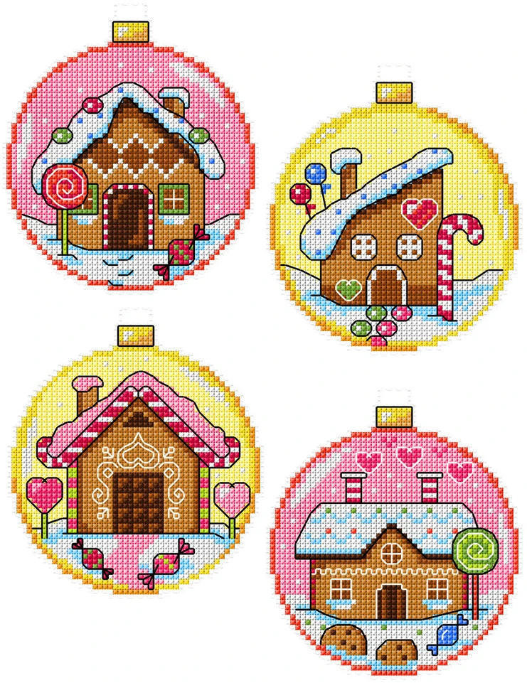 Crafting Spark Siuvinėjimo kryželiu rinkinys Meduoliniai nameliai, rožiniai žaisliukai 14ct