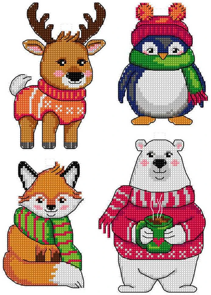 Crafting Spark Siuvinėjimo kryželiu rinkinys „Augintiniai su megztiniais“, plastikinis kanvas