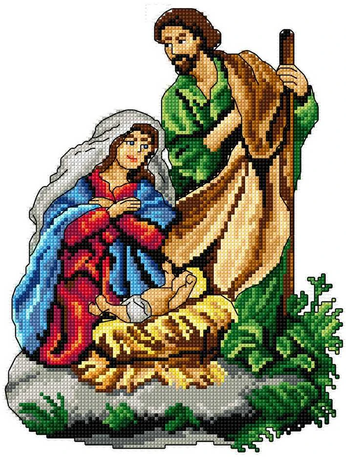Crafting Spark Siuvinėjimo kryželiu rinkinys „Kristaus gimimas“, 14 ct, 18x24 cm, 24 spalvos