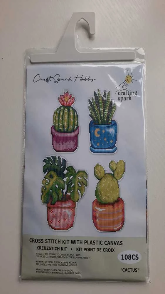 Crafting Spark Siuvinėjimo kryželiu rinkinys Kaktusas, plastikinė kanva 14ct, 21 spalvos
